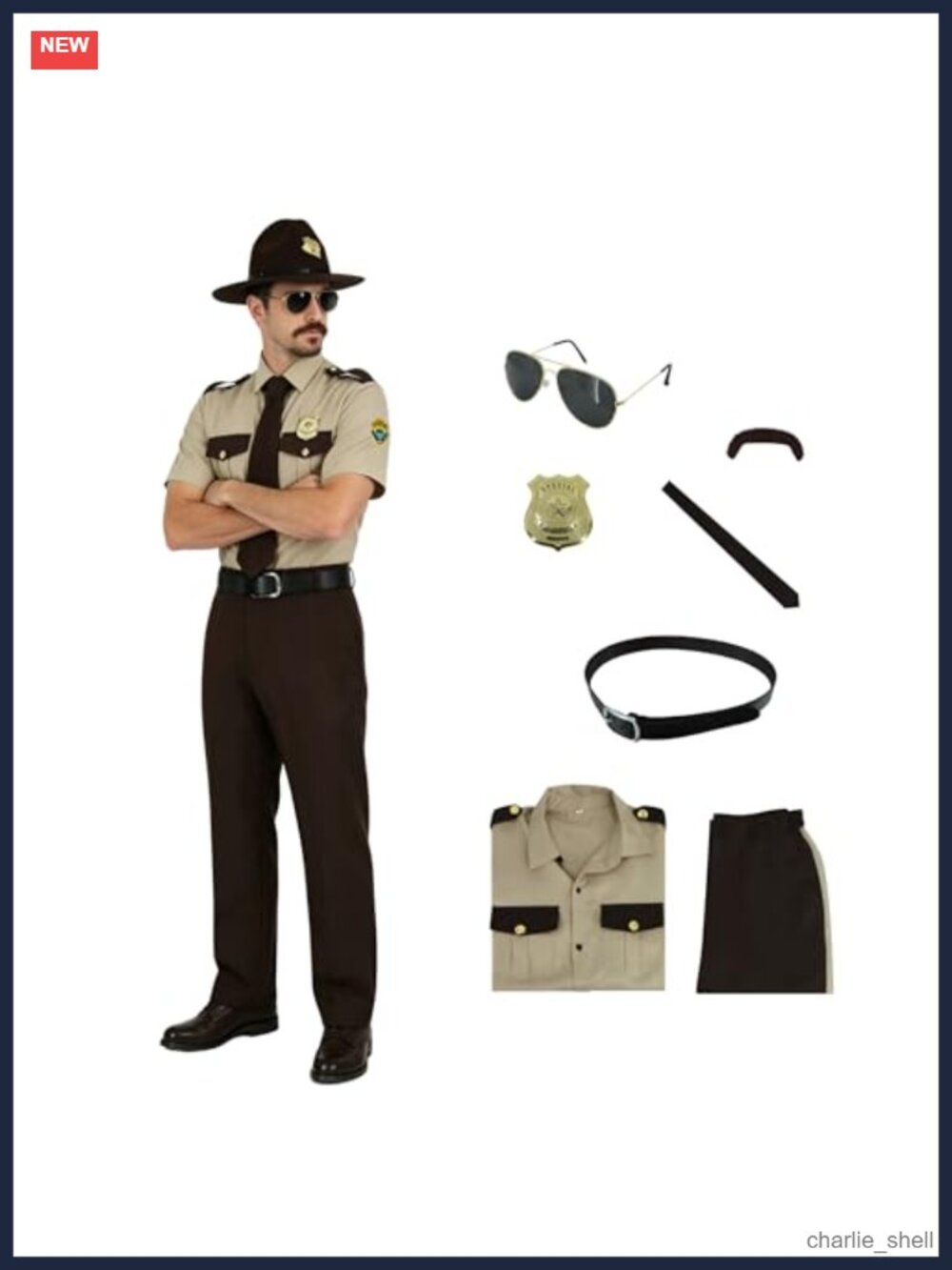 Men State Trooper Costume Highway Patrol Uniform Hat Badge Halloween Party